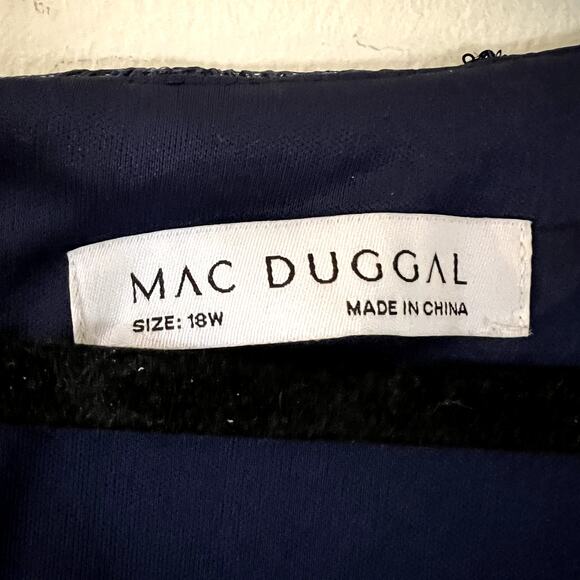 Mac Duggal Illusion Long Sleeve A-line Gown Blue maxi dress size 18 W UB - Picture 6 of 8